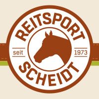 Logo von Reitsport Scheidt, Pferdekopf-Silhouette in braunem Kreis, Text "seit 1973".