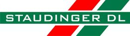 Logo mit grünem und rotem Streifen: Text "STAUDINGER DL" in weißen Buchstaben auf grünem Hintergrund.