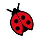 Marienkäfer-Illustration mit rotem Körper und schwarzen Punkten auf den Flügeln, einfacher Stil.