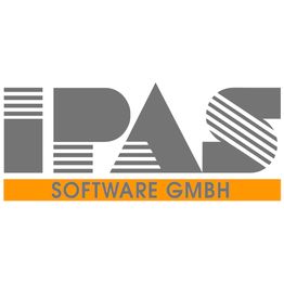 Logo der IPAS Software GmbH in Grau und Orange mit modernen, gestreiften Buchstaben.