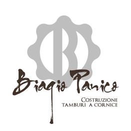 Logo "Biagio Panico", costruzione di tamburi a cornice, in stile elegante.