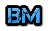 Blue letters "BM" with a distressed texture on a black background.