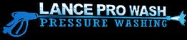 Logo with "Lance Pro Wash Pressure Washing" and a blue pressure washer graphic on black background.