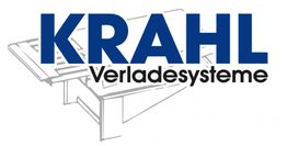 Logo von KRAHL Verladesysteme mit Zeichnung einer Verladerampe im Hintergrund.