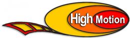Ovales Logo in Gelb und Rot mit der Aufschrift "High Motion" und einem roten Band links.