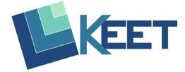 Logo mit dem Text "KEET" in Blau und einem geometrischen Muster aus blauen, grünen Quadraten.