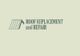 Logo with roof icon and text: "Roof Replacement and Repair" on a beige background.