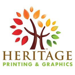Colorful tree logo of Heritage Printing & Graphics with text underneath.