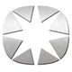 Metal star-like shape with cut-out triangles forming a starburst pattern on a rounded square.
