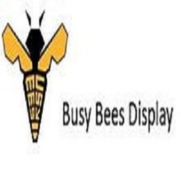Logo mit einer Honigbiene und dem Text "Busy Bees Display" auf weißem Hintergrund.