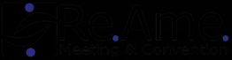 Logo di "Re.Ame. Meeting & Convention" con sfondo bianco e punti blu su lettere.