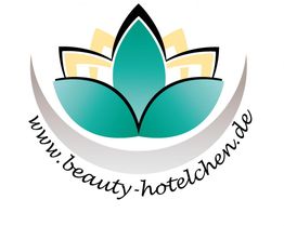 Logo mit stilisierter Blüte in Türkis und Beige, darunter "www.beauty-hotelchen.de".