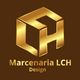 Logotipo dourado em fundo marrom com as palavras "Marcenaria LCH Design".