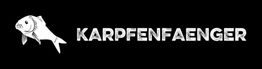 Gezeichneter Fisch neben dem Wort "KARPFENFAENGER" auf schwarzem Hintergrund.