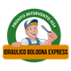 Logo con idraulico con chiave inglese, testo: "Pronto intervento H24, Idraulico Bologna Express".