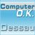 Blaues Logo mit Text: "Computer O.K." und "Dessau" auf hellblauem Hintergrund.