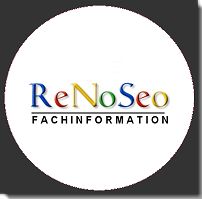 Logo mit dem Text "ReNoSeo Fachinformation" in bunten Buchstaben auf weißem Hintergrund.