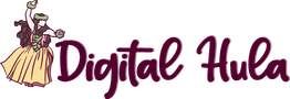 Hula dancer illustration beside text "Digital Hula" in stylized font.