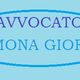 Testo ellittico su sfondo azzurro: "Avvocato Simona Giorgi" in caratteri viola e azzurri.