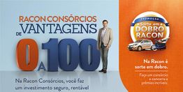 Racon Consórcios: Vantagens de 0 a 100. Promoção: Sorte em Dobro com prêmios e investimento seguro.