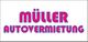 Müller Autovermietung: Logo in pink-blauer Schrift auf weißem Hintergrund.