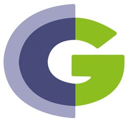 Ein halbes lila C und ein halbes grünes G bilden ein stilisiertes Logo.