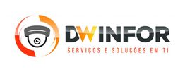 Logotipo da DWINFOR com ícone de câmera e texto: "SERVIÇOS E SOLUÇÕES EM TI".