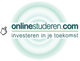 Online logo met tekst: "onlinestuderen.com - investeren in je toekomst", groene en blauwe tinten.
