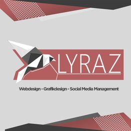 Grafisches Logo mit Origami-Vogel und Text: "LYRAZ - Webdesign, Grafikdesign, Social Media Management".