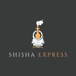 Logo mit einer Shisha, die wie eine Lokomotive aussieht, daneben der Text "Shisha Express".