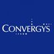 Convergys logo on a blue background with white text and decorative dots.