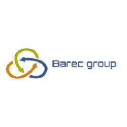 Logo van Barec Group met pijlen in drie kleuren: groen, geel en blauw.