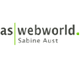 Logo mit der Aufschrift "as webworld" und "Sabine Aust" in schlichter Schrift auf weißem Hintergrund.