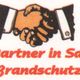Zwei Hände schütteln sich über dem Text "Ihr Partner in Sachen Brandschutz" in Rot.