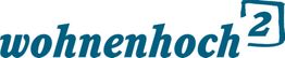 Schriftzug "wohnenhoch²" in blau mit hochgestellter Zwei in einem kleinen Quadrat.