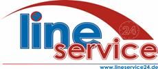 Logo mit Schriftzug "line service" in Blau und Rot, Website unten: www.lineservice24.de.