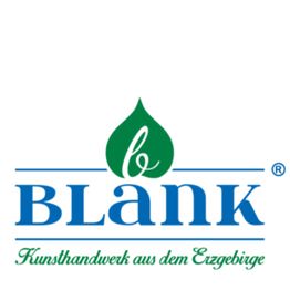 Logo von Blank: Grünen Tropfen mit „b“ und blauem Text „Kunsthandwerk aus dem Erzgebirge“.