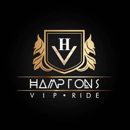 Gold and black logo with "Hampton's VIP Ride," featuring a shield with "HV" and decorative accents.