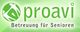 Logo von proavi, Betreuung für Senioren, in grüner Schrift auf grünem Hintergrund.