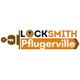 Logo with the text "Locksmith Pflugerville" and a key design on the left.