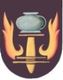 Wappen mit grauem Gefäß über einer gelben Fackel, umgeben von roten Flammen.