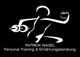 Silhouette einer Figur mit Hantel und Apfel, Text: „Patrick Nagel Personal Training & Ernährungsberatung“.