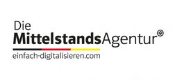 "Logo der MittelstandsAgentur mit Slogan: einfach-digitalisieren.com, Farben schwarz, rot, gelb."
