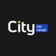 City Car Rental logo with a black background and white and blue text.