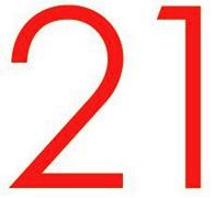Rote Zahl „21“ auf weißem Hintergrund.