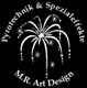 Logo mit Feuerwerksdesign, umgeben von den Worten "Pyrotechnik & Spezialeffekte, M.R. Art Design".