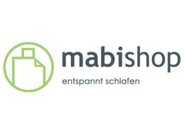 Logo von "mabishop", ein grünes Symbol links, Text: "entspannt schlafen".