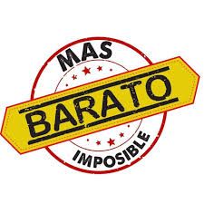 Sello con texto "Más Barato Imposible" en amarillo dentro de un círculo rojo.