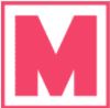 Pink letter "M" inside a square border on a white background.