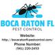 Ant logo with "Boca Raton FL Pest Control" text, website, and phone number details.